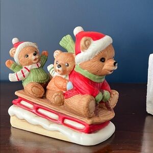 Festive Bear Family Sled Figurine